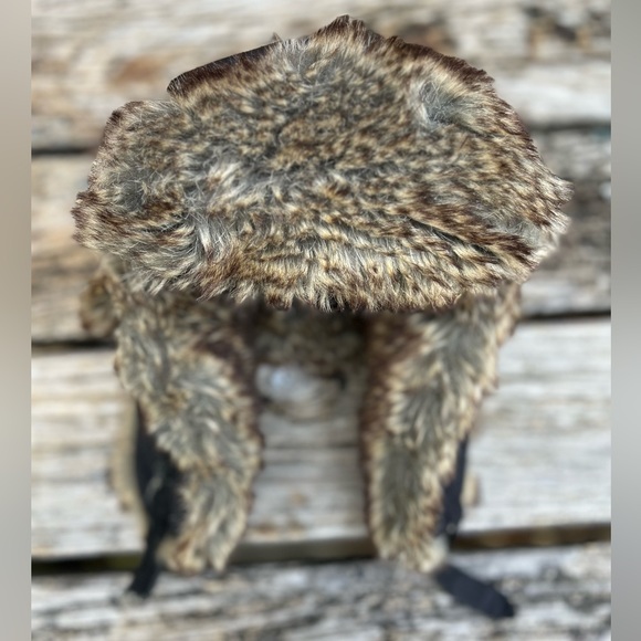 Vintage Winter Black Trapper Hat Faux Fur with Ear Flaps Quilted Inside - Picture 6 of 7